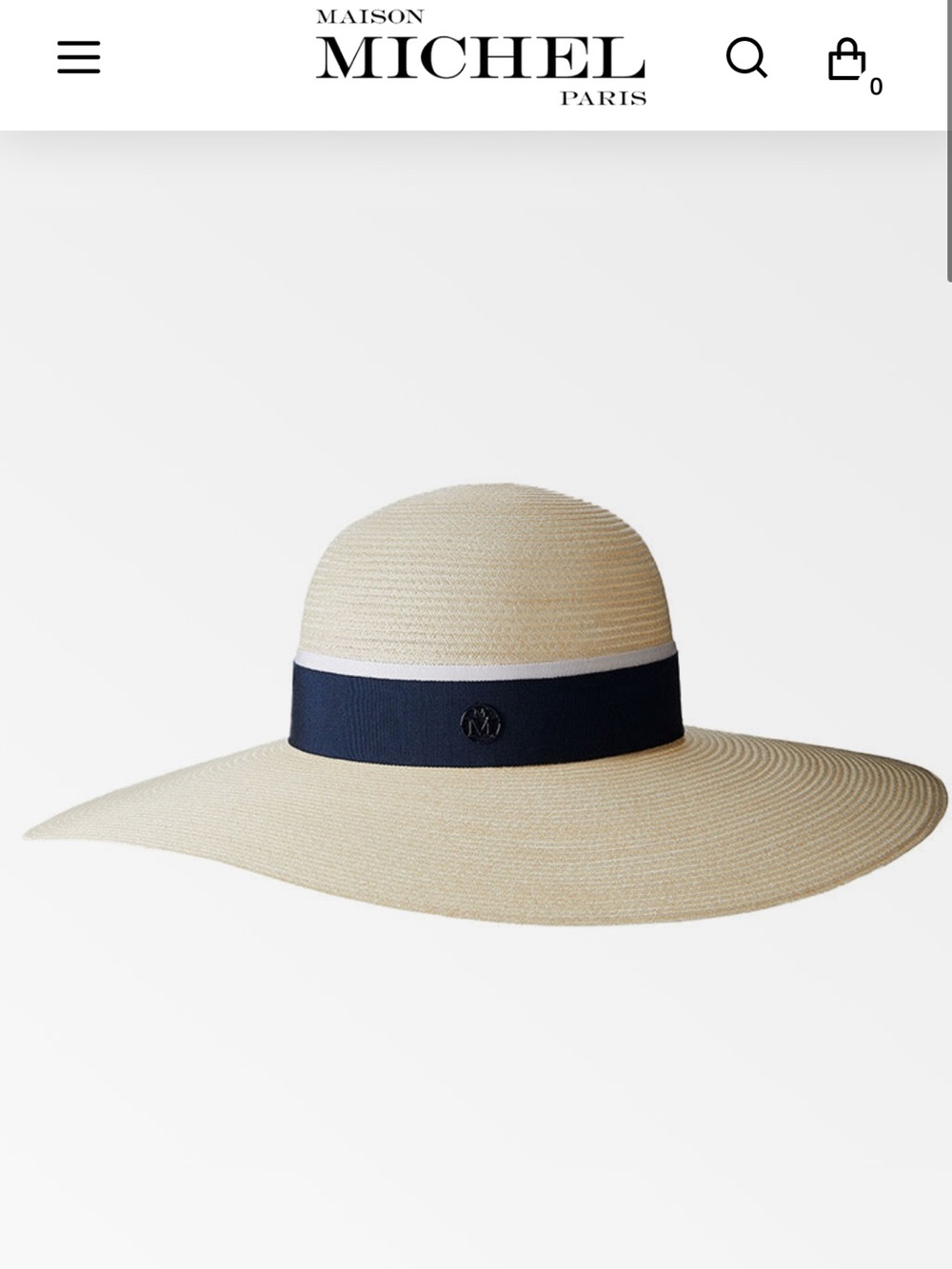 Maison Michel Paris Wide-Brim Straw Sun Hat with Navy Band